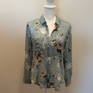 Cloth & Stone Floral Button Down Shirt - Light Blue